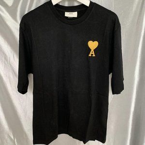 AMI Black embroidered short sleeve T-shirt M fashion